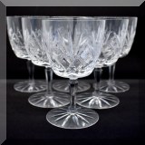 G45. 6 Cut crystal wine glasses with triple crosshatches. 7”h - $30 
